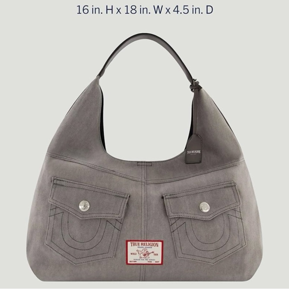 True Religion Gray Suede Hobo Bag with Curved Strap